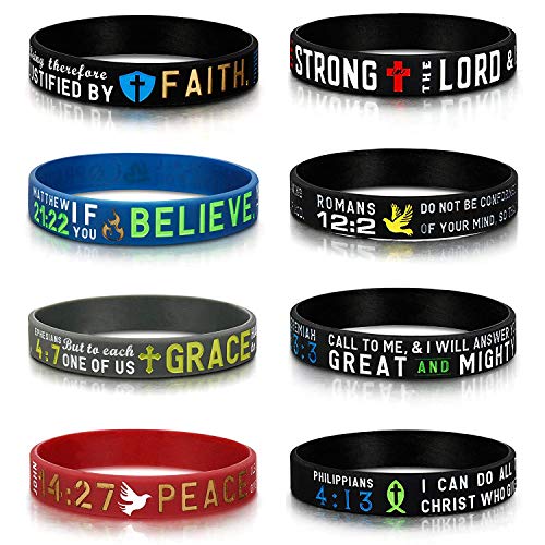 Finrezio 8 Piezas Pulsera de Silicona para Hombres Mujeres Cristiana joyería Religiosa Cover