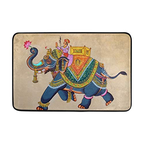 BKEOY Paillasson d'entrée intérieur Motif éléphant Indien Jockey Chambre à coucher Salon Cuisine Maison Intérieur Tapis de bain Tapis de sol antidérapant 60 x 40 cm