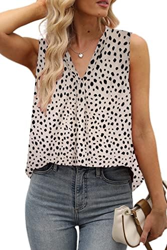 MIDOSOO Summer Tank Tops for Women Elegant Chiffon Sleeveless Shirts Fold Pleated Blouses Polka Dot Medium B-Khaki
