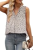MIDOSOO Summer Tank Tops for Women Elegant Chiffon Sleeveless Shirts Fold Pleated Blouses Polka Dot