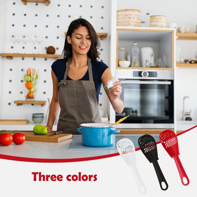 Cuchara de cocina multifuncional, resistente al calor, cuchara ranurada, pequeña cuchara de silicona para cocinar, escurrir, triturar, rallar, separar (rojo + blanco, 1 unidad)
