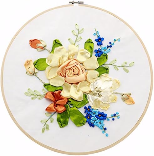 Gogobear Kit de floración de flores de primavera de bordado de cinta, pintura 3D, decoración de pared, sello de aguja, trabajo con aro