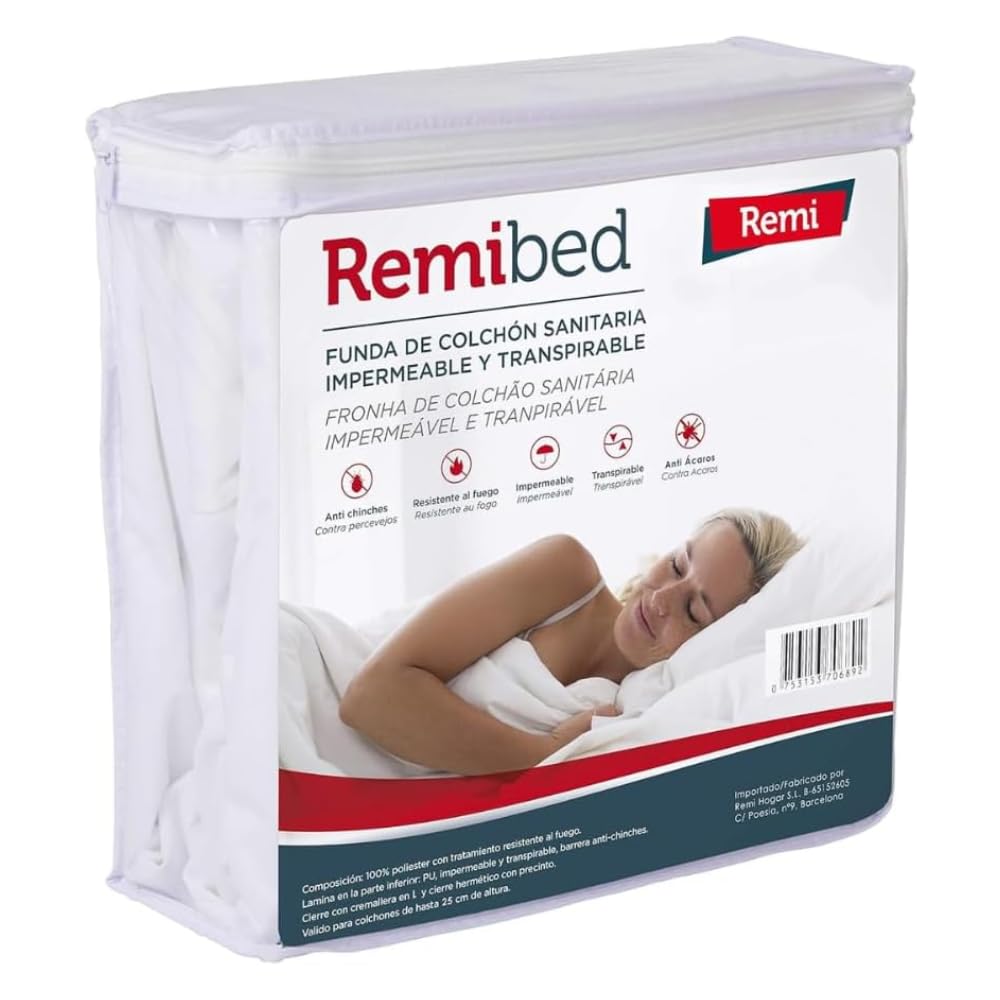 Remibed | Funda de colchón Anti chinches | Cama 150 (150 x 200) | Oeko-Tex 100 | Cremallera compacta | Doble faldón de Seguridad | Membrana Smartex | Cubrecolchón