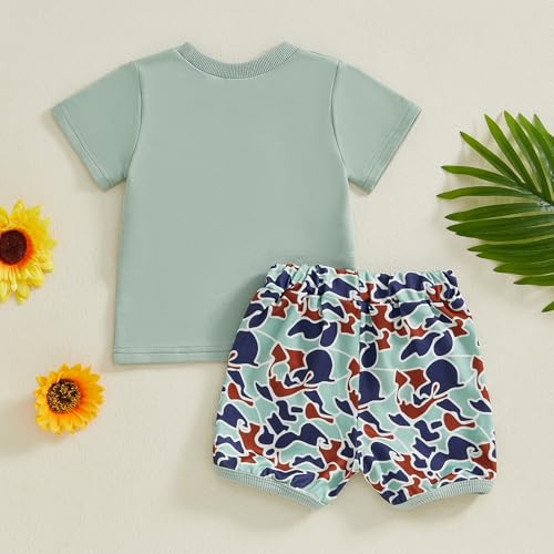 Baby Boy Hunting Outfits Duck Deer Embroidery Short Sleeve T-Shirt Jungle Camo Shorts Set Toddler Summer Clothes3