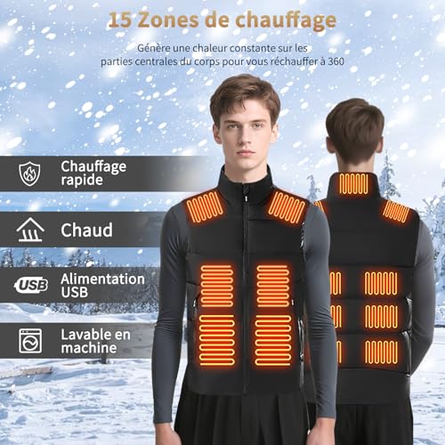 Chaleco calefactable hombre con forro térmico y calefacción USB de 15 zonas 7