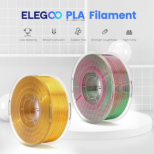 elegoo silk pla 3d printer filament 175mm dual color green red 1kg shiny multicolor 3d printing filament accuracy - 005mm 1kg spool22lbs fits for most fdm 3d printers