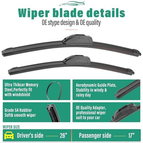 Image of 26 inch 17 inch 14 inch Windshield Wiper Blades Replacement for Mazda 3 Hatchback 2019 2020 2021 2022 2023 2024 2025 Sport Premium All Weather Front Rear Wipers Set - OEM Quality (Pack of 3)