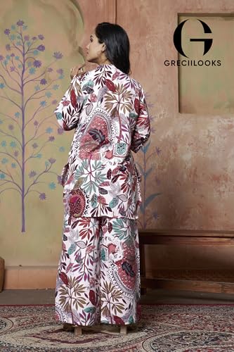 Greciilooks Womens Casual Rayon Regular Fit Co-Ord Set (Multicolor, Small), Floral