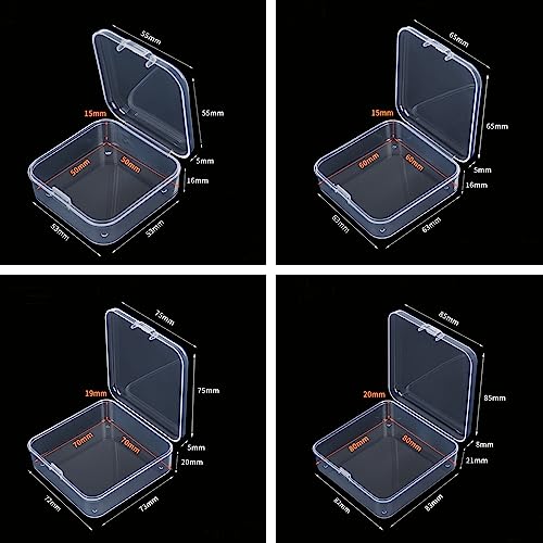 Image of Goodma 96 Pieces Square Empty Mini Clear Plastic Storage Box, Mixed Sizes | Hinged Lids, For Small Items, Craft Projects