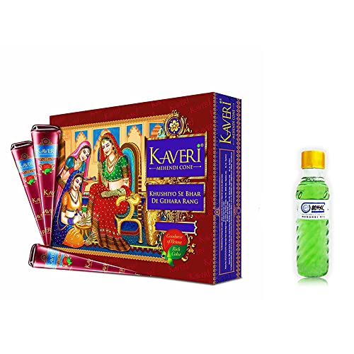 Indian Premium Mehndi Cones Pack of 12 Pieces with Free Mehandi Oil by Behal International, Brown