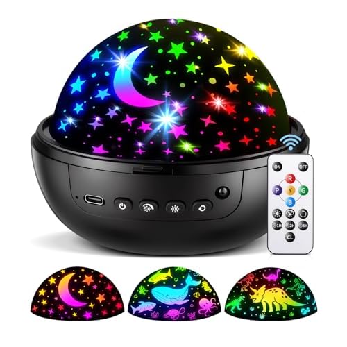 COOLNIGHT Night Light for Kids, 93 Lighting+3 Films Kids Night Light Projector, Remote+Dimmable Star Projector, 360°Slient Glow in The Dark Stars for Ceiling, Gift for 3-8