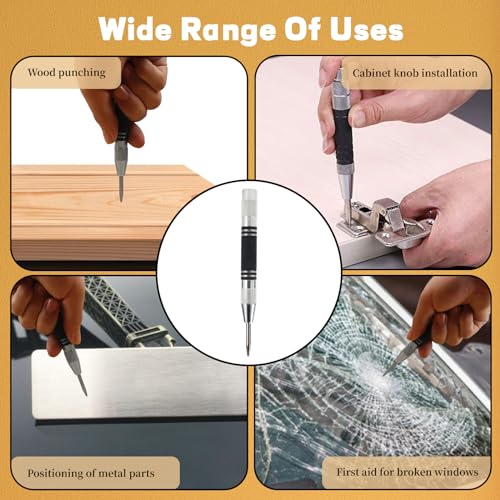 4 Stück Automatik Körner Metall, Automatik Körner mit Anreißnadel und 3 Ersatzspitzen, Körner Werkzeug Set mit Einstellbarer Einhand Federwirkung, Center Punch für Metall Holz Glas