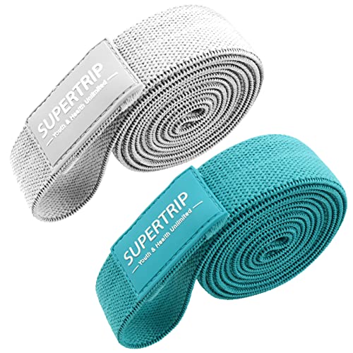 Supertrip Long Resistance Bands for Women Booty Bands Workout Elastic Bands for Women Cloth Resistance Bands Pilates Bands Loop Exercise Band Fabric Pull Up Bands for Home Gym Yoga Gray/Green 2 Pack
