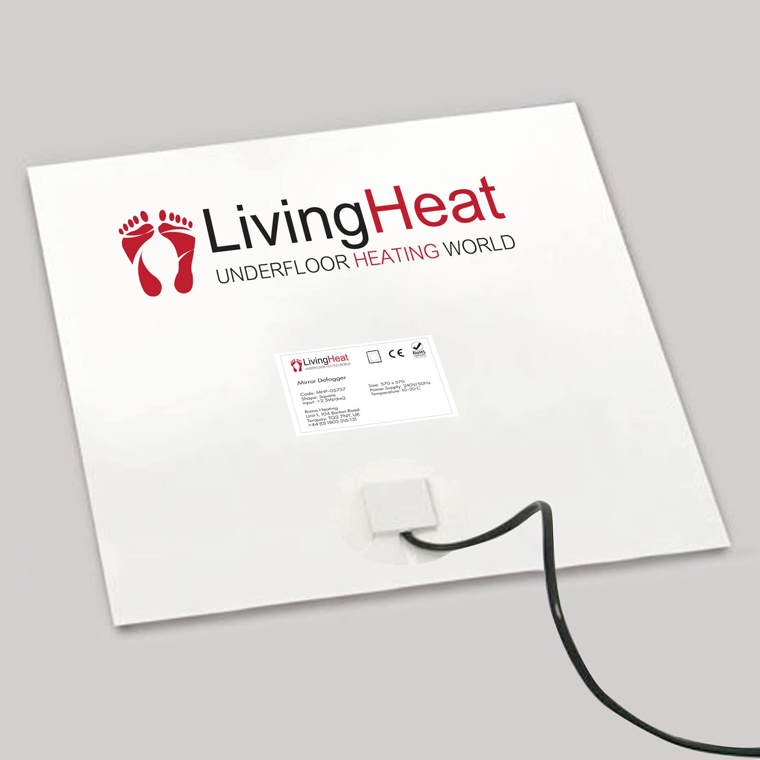 Living Heat Bathroom Mirror Demister Pad - 570 x 1100mm Square