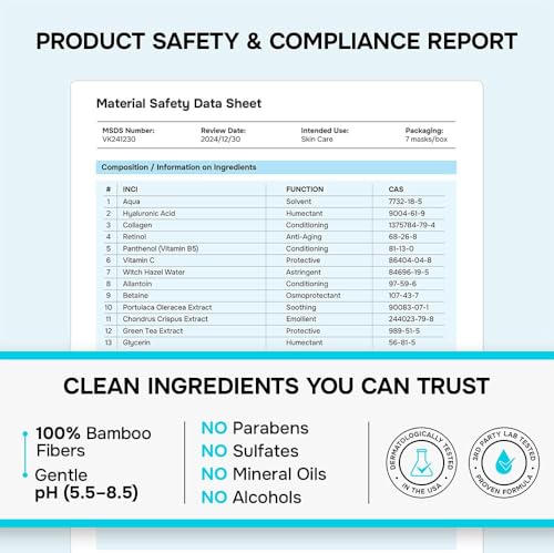 Image of SimplyVital Collagen Facial Mask with Retinol & Hyaluronic Acid - Hydrating Face Masks Skincare - T Line & V Line Sheet Mask for Women Skin Care - Cloth Face Masks - 7 Pack
