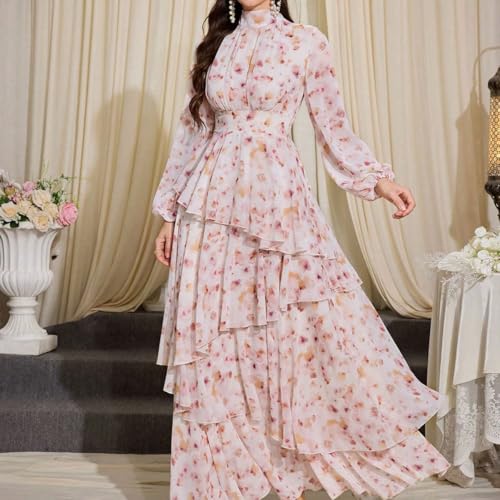 Image of TOLEEN Summer Casual Dresses for Women 2024 Spring Fashion Boho V Neck Long Sleeve Ruffle Floral Print Elegant Maxi Dress