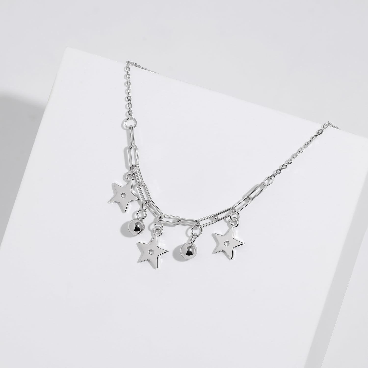 Meissa Cavigliera in argento sterling per donne Cavigliera cubana impermeabile con stelle e palline Bracciali alla caviglia Gioielli estivi da spiaggia, Argento