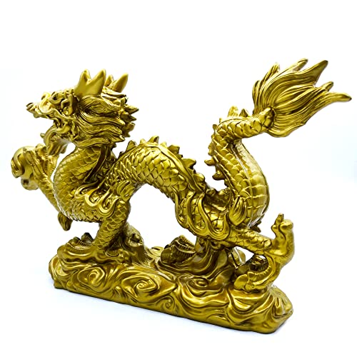 Estatua Feng Shui Dragón Dorado de Resina 13 Pulg miniatura 3