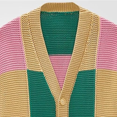 Mens Shawl Collar Color Block Sweater V Neck Button Up Knit Cardigan Vintage Knitt Patchwork Cardigans3