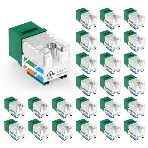 VCE UL Listed Cat6 Keystone Jacks 10Gbps 25-Pack, Green