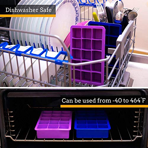 Image of Ice Cube Tray Flexible Multi-Compartment Freezer Tray Assorted Colours and Shapes (2 Pack 15 Each)