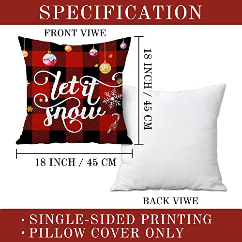 Christmas Pillow Covers Buffalo Plaid Christmas Pillow Covers 18X18 Set Of 4, Black Red Christmas Decorations, Decorative Christmas Throw Pillow Covers, Winter Holiday Pillowcase With Santa Claus Deer #TOP5