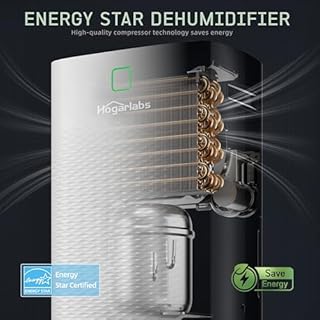 HOGARLABS 34 Pint Smart Dehumidifiers for Home and Basements, with 3 Working Modes, Overflow Protection, and Auto Shut off Restart. Ultra Silent Dehumidifier with Drain Hose and Digital Control Panel.
