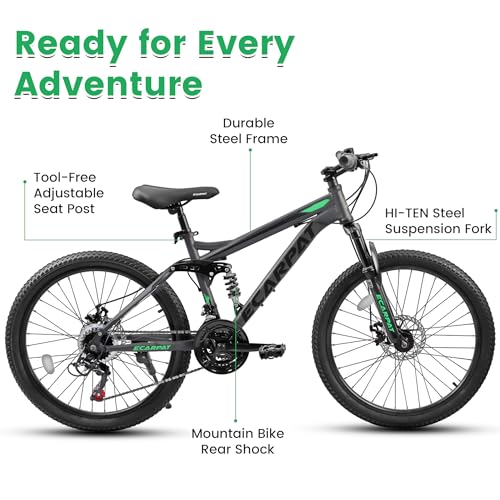 Image of Ecarpat 24 /26 /27.5 Inch Mountain Bike, Full /Front Suspension Mens Boys Mountain Bike with 21 Speed Steel Frame and Dual Disc Brakes, Adult Sport Bicycle for Trail City Road, Gift Choice