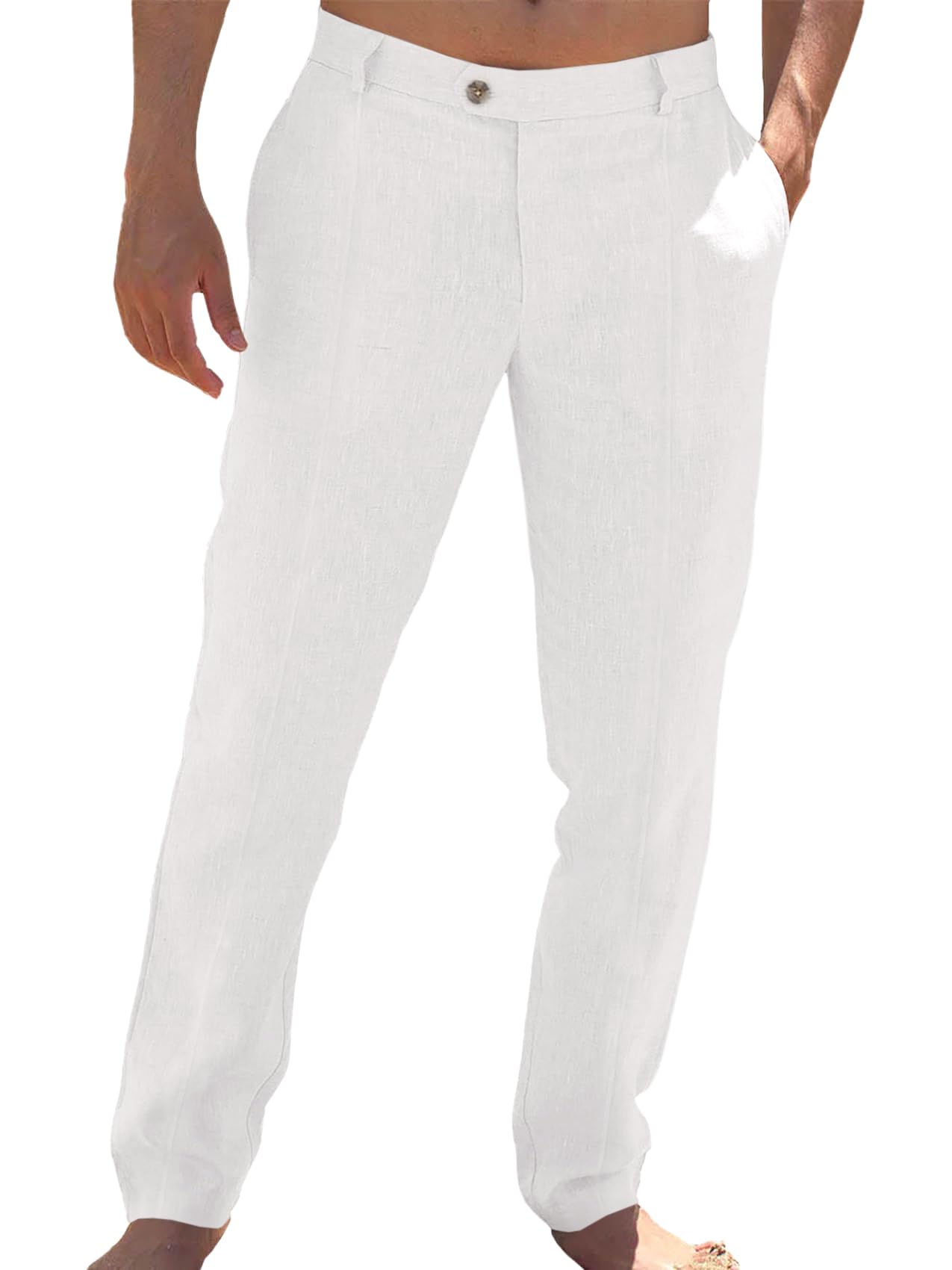 Runcati Mens Casual Pants Elastic Waist Cotton Linen Pants Pleated Loose Fit Lightweight Beach Yoga Trousers