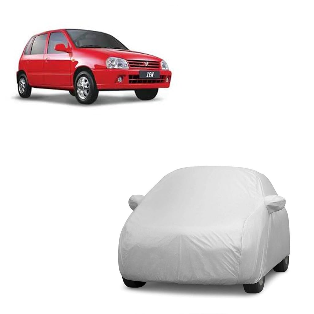Car Body Cover Compatible with Maruti Suzuki Zen|Model 2002|Water Resistant |with Mirror Pocket|Triple Stitched Fully Elastic,All-Weather Protection Silver discount deal