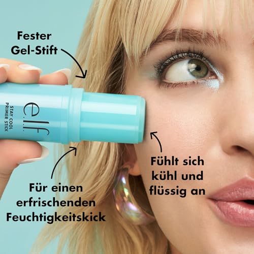 e.l.f. Stay Cool Primer Stick, Feuchtigkeitsspendender Gel-Primer, Bereitet die Haut auf Make-up vor, Verlehit ein Kühlendes Gefühl, Mit Aloe-Wasser, Vegan und Tierversuchsfrei
