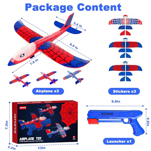 Image of Airplane Launcher Toy, 3 Pack Foam Glider Planes for Kids | LED Lights, Dual Flight Modes, Outdoor Play, Easy Assembly, Lightweight Foam Design, Birthday Surprise, Holiday Gift Choice