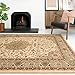 Price comparison product image Large Classic Oriental Traditional Cream Living Room Area Rug Gold Red Persian Style Floral Medallion Mat Carpet Bedroom Hallway Bordered Rugs 160cm x 230cm