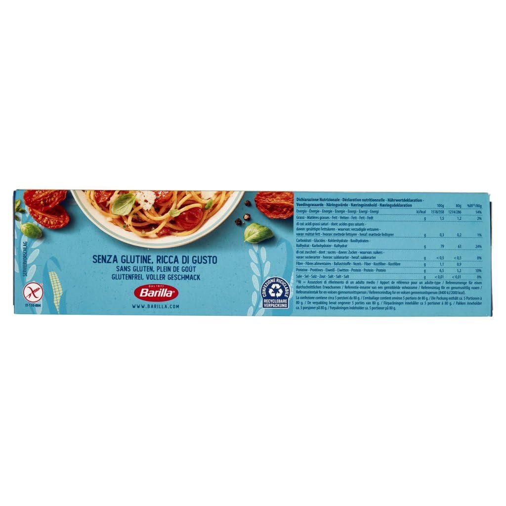12x Barilla Pasta Spaghetti Senza Glutine,Glutenfreie Nudeln aus weißem Mais, gelbem Mais und braunem Reis 400g + Beni Culinari Kostenloser Schlüsselanhänger