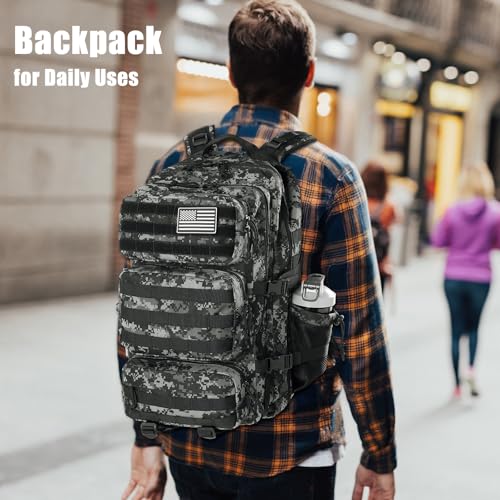 Image of Military Tactical Backpack 25L Day Backpack for Men Molle Army 3 Days Assault Pack Bug Out Bag Water Resistant and Heavy Duty Hiking Treeking Rucksack - Black Digital Camo