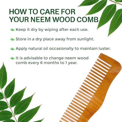 Image of COMBELLE Premium Neem Wood Comb - Eco-Friendly, Oil-Treated Anti-Hairfall & Frizz Control Comb for Men, Women, & Kids - Natural Wooden Comb for Healthy Hair, Dandruff Control, and Scalp Massage (NEEM COMB-6)