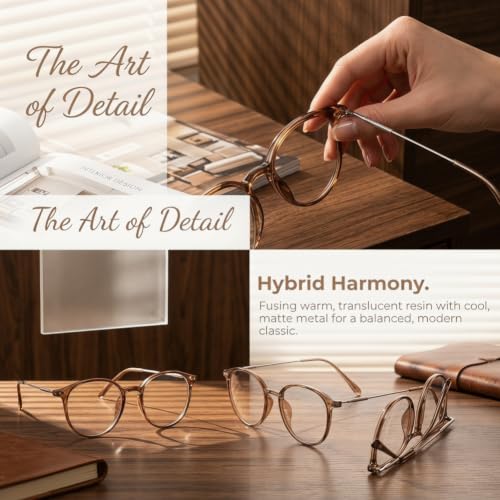 Image of Shiratori Retro Round Blue Light Blocking Glasses for Women Men, Lightweight Metal Temple Eyeglasses