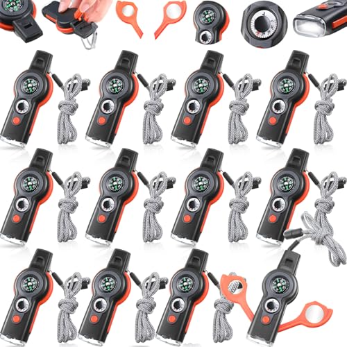 12-Pack-Emergency-Safety-Whistle-7-in-1-Loud-Survival-Whistle-with-Lanyard-Multifunctional-Tool-with-Compass-Thermometer-Reflecting-Mirror-Magnifiers-LED-Lights-for-Outdoor-Hiking
