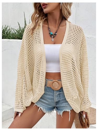 Image of Verdusa Women's Oversized Summer Cardigan Lightweight Sweater Crochet Knit Beach Cover Up Spring Vacation Outfits
