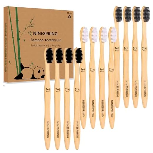 NINESPRING 12 Stück Bambus Zahnbürsten Weiche Borsten Natürliche Holzzahnbürste,100% BPA-frei,Bioabbaubare Holzkohlezahnbürsten,Vegane & umweltfreundliche Handzahnbürste