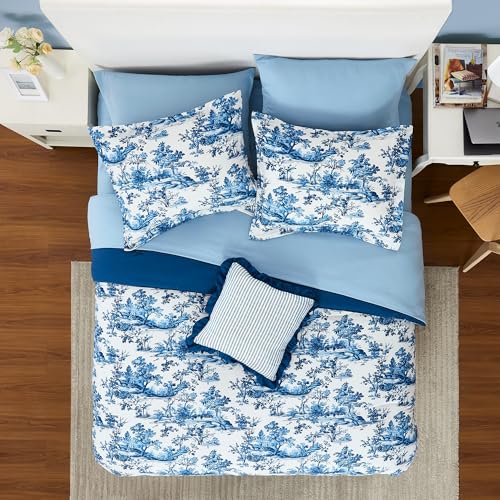 Image of Modern Threads 8-Piece Printed Complete Bed Set - Shaya Toile Design, Ultra-Soft Microfiber, Includes Sheets, Pillowcases, and Comforter, California King