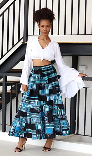 DA'IKI African Skirt Flowing Layers in Bright Dashiki Multi Color Patchwork2