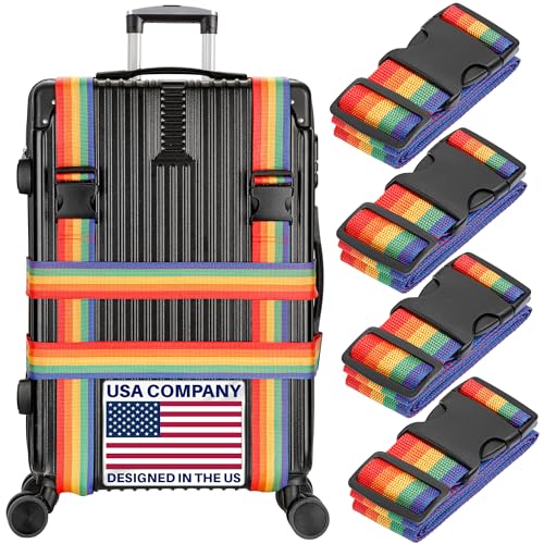 Image of Luggage Straps for Suitcases - TSA Approved - Rainbow, 4 PK - Premium Belts for Suitcase, Briefcase & Travel Bag - Adjustable Strap Length 43 inch - 78 inch