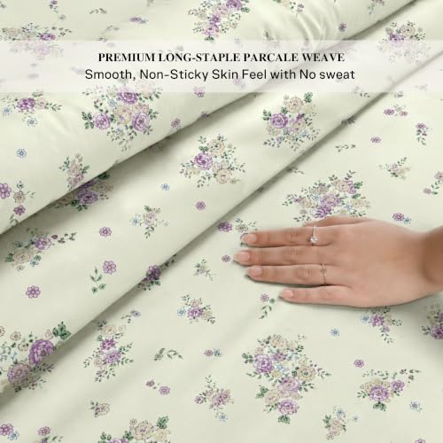 Image of Jaipur Weaves Cotton Percale King Size Bedsheet 108x108 Super King, 100% Pure Cotton Bed Sheet with 2 Pillow Covers, 300 TC Soft Breathable Floral Design Bedding (Floral Green, Super King)