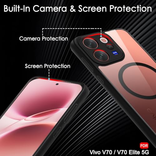 Image of TheGiftKart Hybrid Shockproof Back Cover Case for Vivo V70 5G / Vivo V70 Elite 5G | Hard Back Cover Case (PC & TPU, MagSafe Compatible, Transparent Clear Back, Black Sides)