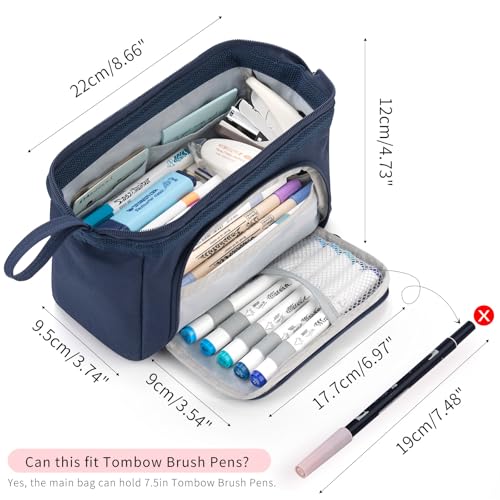 Image of HVOMO Pencil Case Large Capacity Pencil Pouch Handheld Pen Bag Cosmetic Gift for Office School Teen Girl Boy Men Women Adult (Navy)