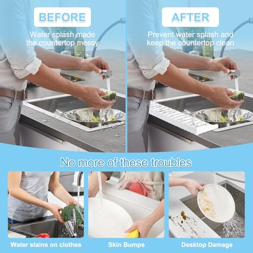 Image of Silicone Sink Edge Protectors 4 inch x 24 inch, Upgrade Kitchen Sink Splash Guards With Suction Cup, Splash Guard For Bathtub Sink, Countertop Protectors For Quartz Kitchen Sink(Transparent White)