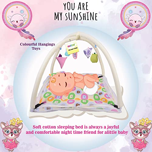 Image of Kwitchy Baby Bedding Set New Born Baby Bed | Mattress | Mosquito Net | Play Gym | Playmats | Floor Gym | Cotton | Infants | Gift Pack | Bed with Hanging Toys (0-6 Months) Yellow