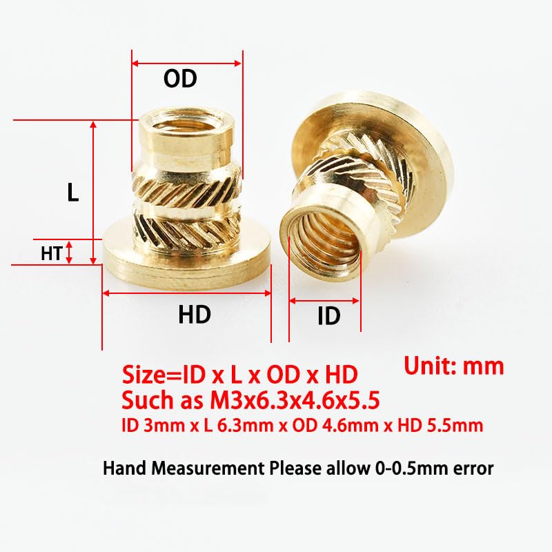 M2 M2.5 M3 M4 M5 M6 M8 Heat Press Insert Nut for 3D Printer Flange Nuts Flange Thread Melting Heat Copper Threaded Inserts(200PCS,M8x12.7x9.6x10.2)
