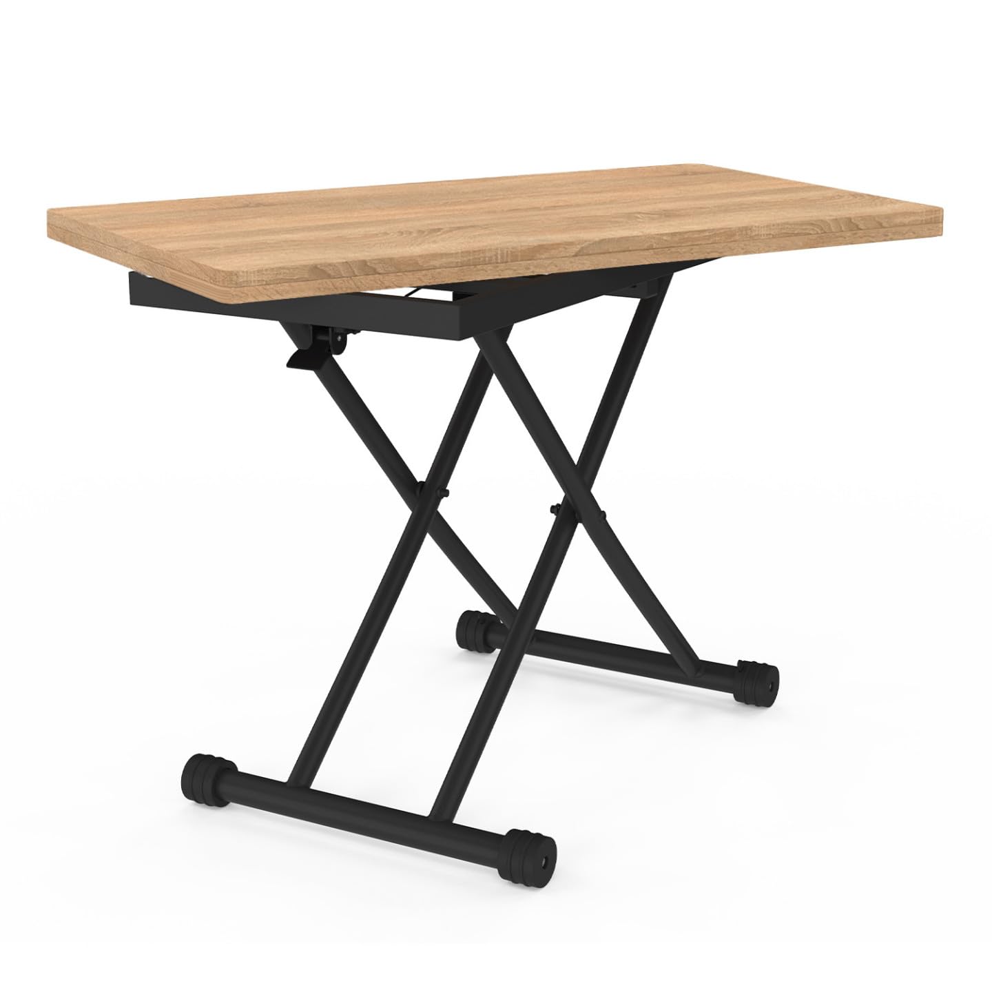 IDMarket - Table Basse Extensible relevable en Table à Manger rectangulaire Urbana Plateau façon hêtre Pied Noir Design Industriel